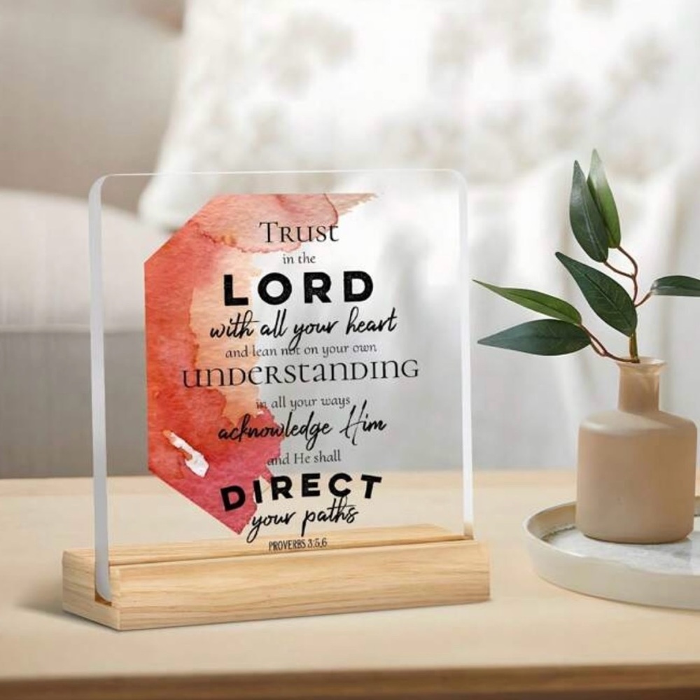 Bible Verse Acrylic Plaque with Wooden Base